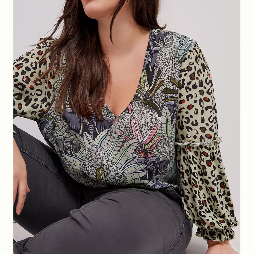 Anthropologie Blank London Sibley Safari Leopard Print Top Size Large